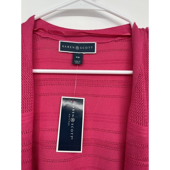 Karen Scott Women's Pointelle-Knit Cardigan Size Medium Petite Pink - Picture 2 of 6